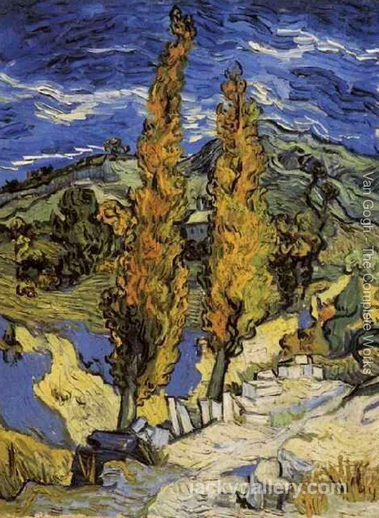 Deux peupliers sur le chemin des collines, Van Gogh painting